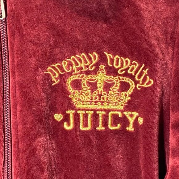 Juicy Couture Velour Zip Hoodie Garnet Red Classic Preppy Royal - Size L - Picture 6 of 8